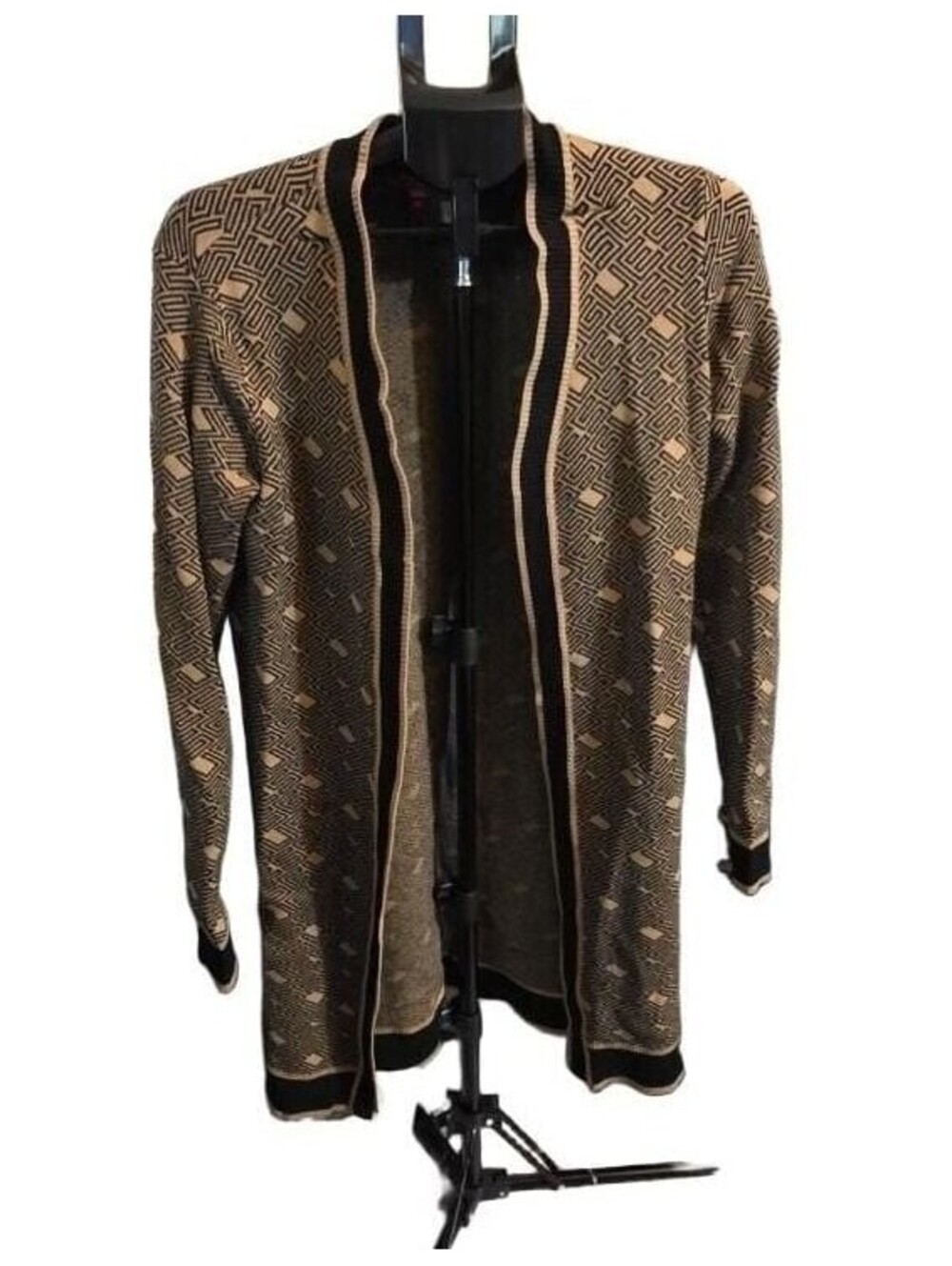 Guess Los Angeles Geometric Pattern Open Front Long Cardigan Size M